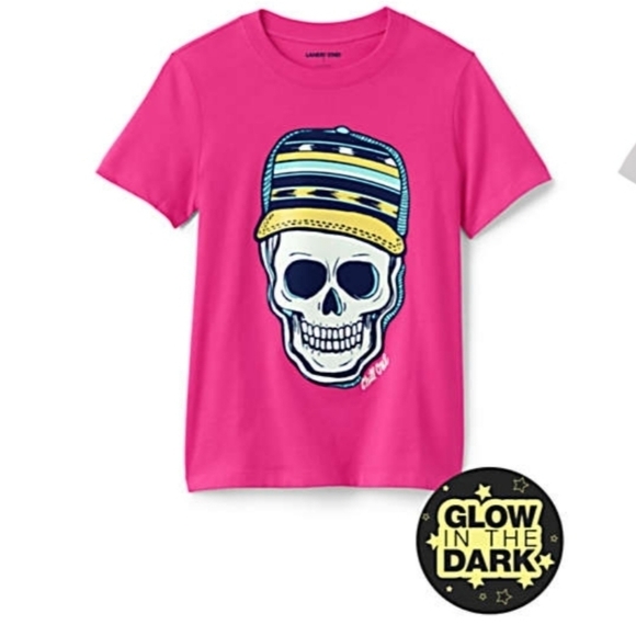 Lands' End Glow In The Dark Scull Aztec Graphic Tee-Size 4 - Picture 1 of 6